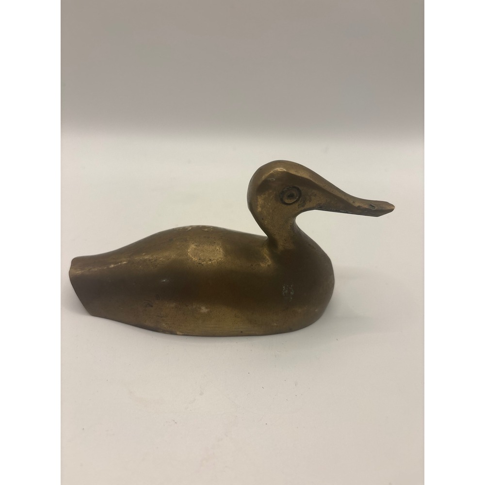 Vintage Solid Brass Duck Figurine Paperweight Mid Century Modern Decor Animal